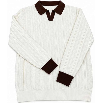 Men's Soft Lapel Sweater - Elastic Knitted V-neck Pullover,