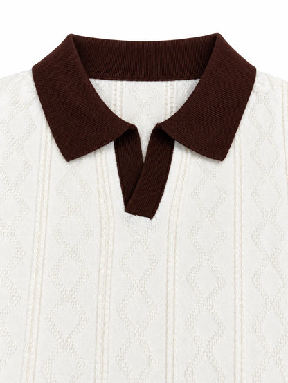 Men's Soft Lapel Sweater - Elastic Knitted V-neck Pullover,