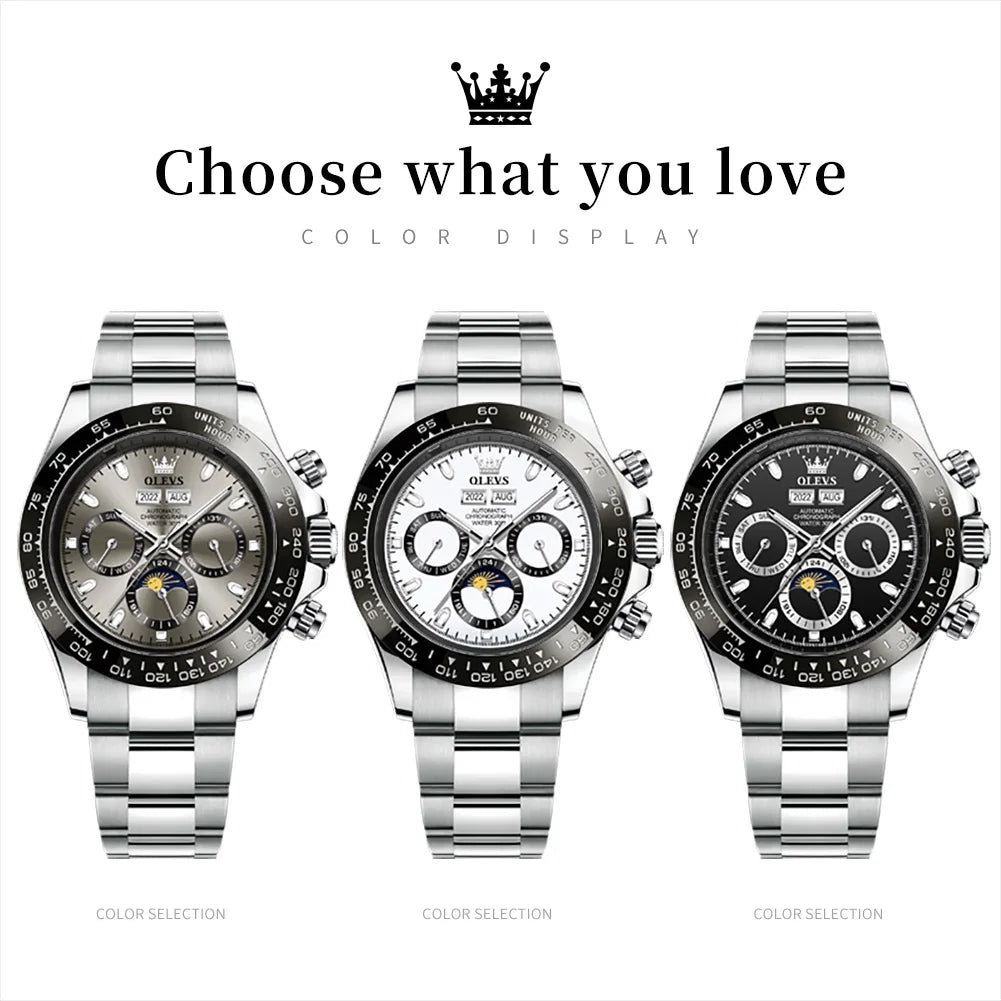 OLEVS 6654 Luxury Mens Watch Chronograph Automatic Mechanical Wristwatch Waterproof