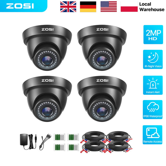 ZOSI 1080P HD TVI Security Cameras Indoor Outdoor with 80ft IR Night Vision Motion Detection 2MP CCTV Surveillance Dome Cameras Kit