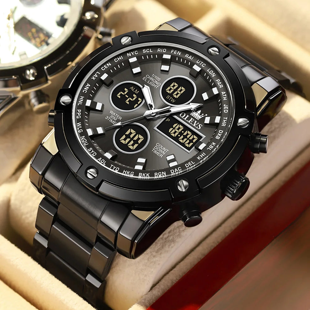 OLEVS Men's Watches Original Multifunctional Wlectronic Watch for Man Waterproof Luminous Alarm Clock