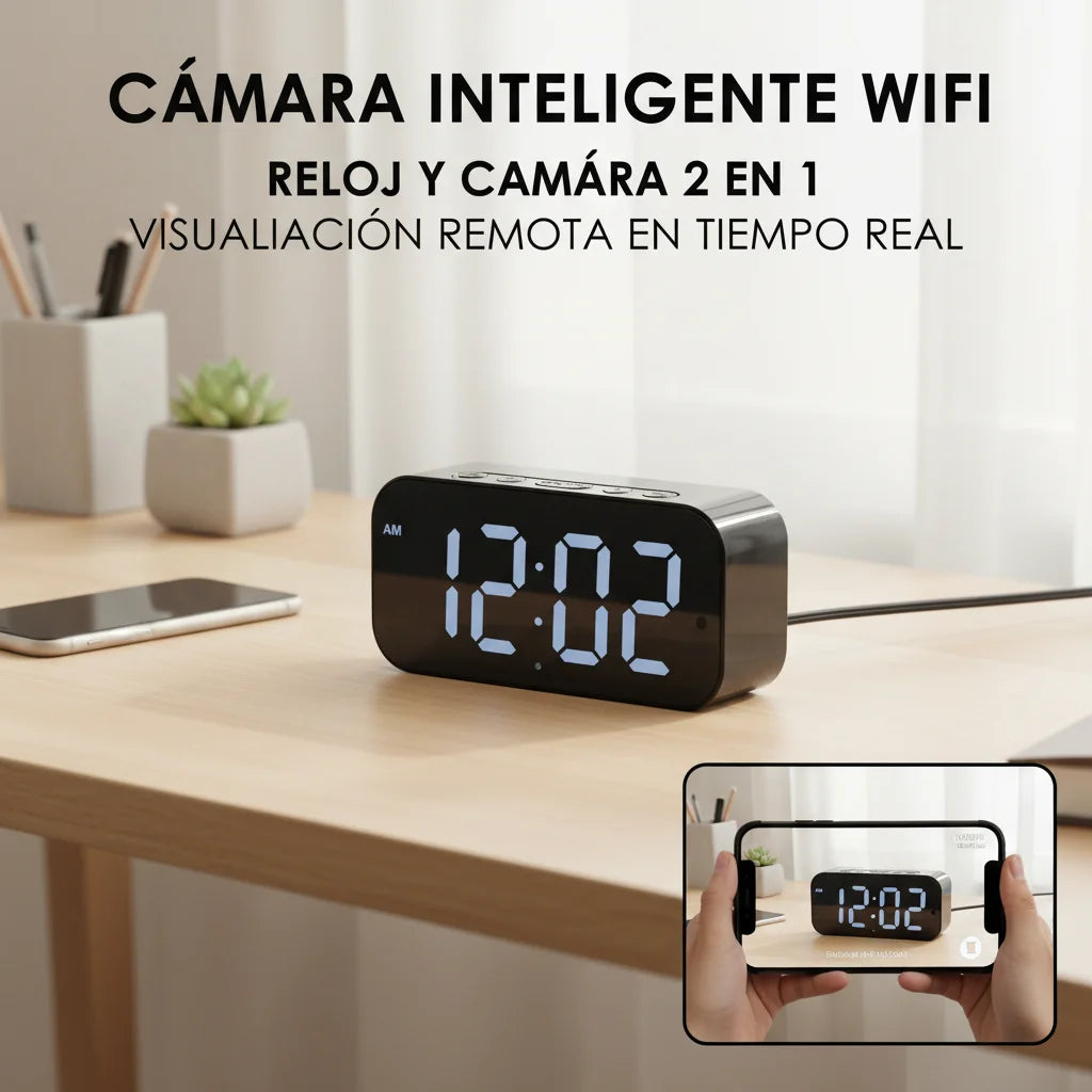 1080P HD WiFi Alarm Clock Security Camera Wireless Indoor Surveillance Monitor with Motion Detection, Remote View, Micro SD Card