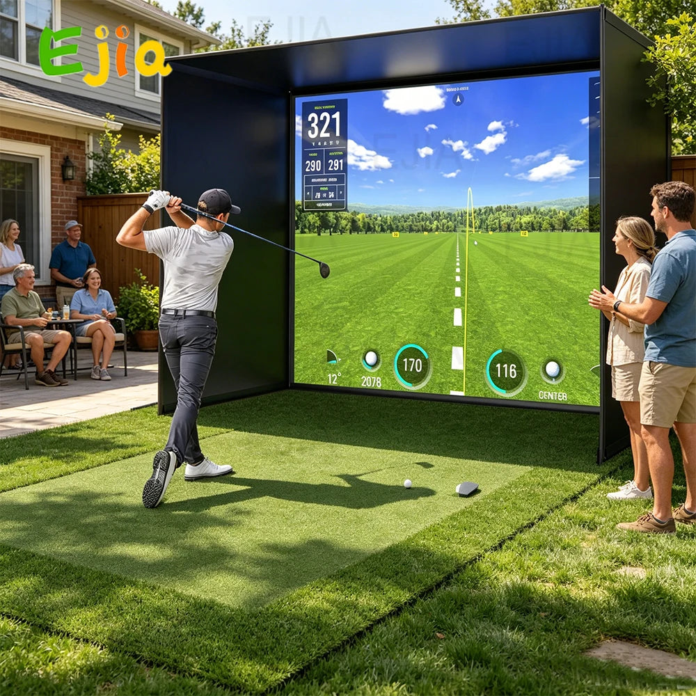 12X8FT Indoor Golf Simulators Enclosure  with HD Impact Screen & Durable Frame Golf Practice Simulator Enclosure Net For Home