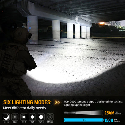 Wurkkos TD02 Compact IPX8 Waterproof Tactical Flashlight 2000LM Rechargable Torch with 6 Modes High-quality LED