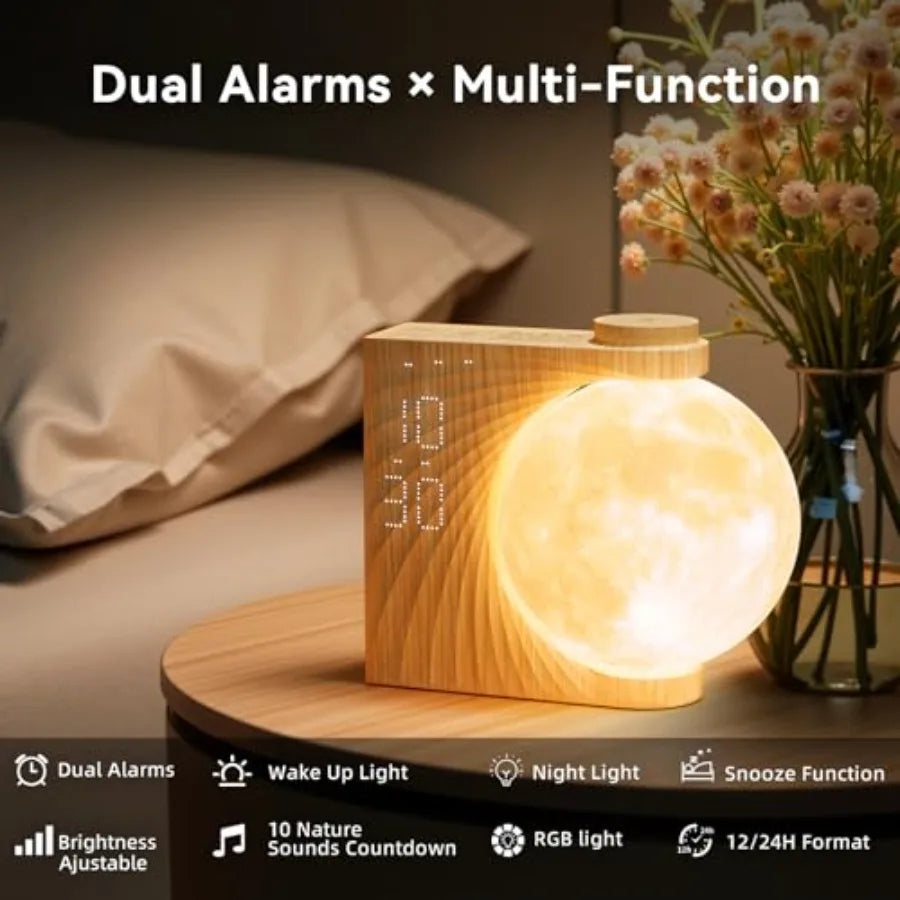 Sunrise Alarm Clocks for Heavy Sleepers, Night Lamp Clocks for Bedrooms with Moon Light, 10 Light Effects,