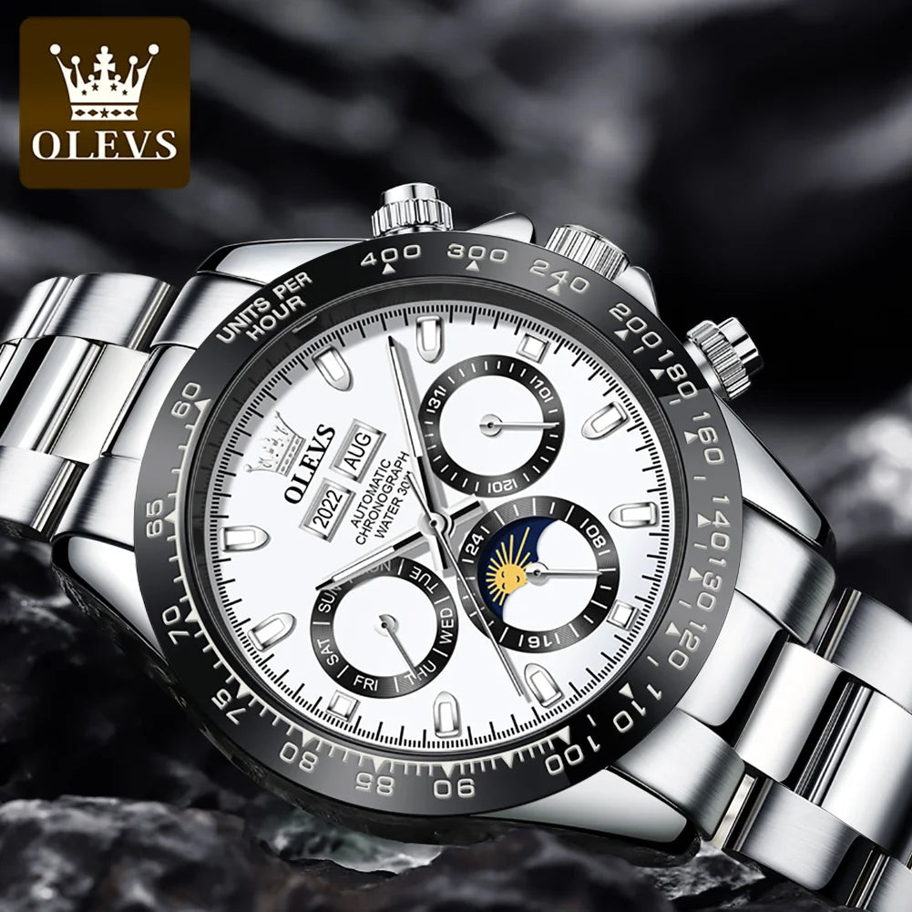 OLEVS 6654 Luxury Mens Watch Chronograph Automatic Mechanical Wristwatch Waterproof