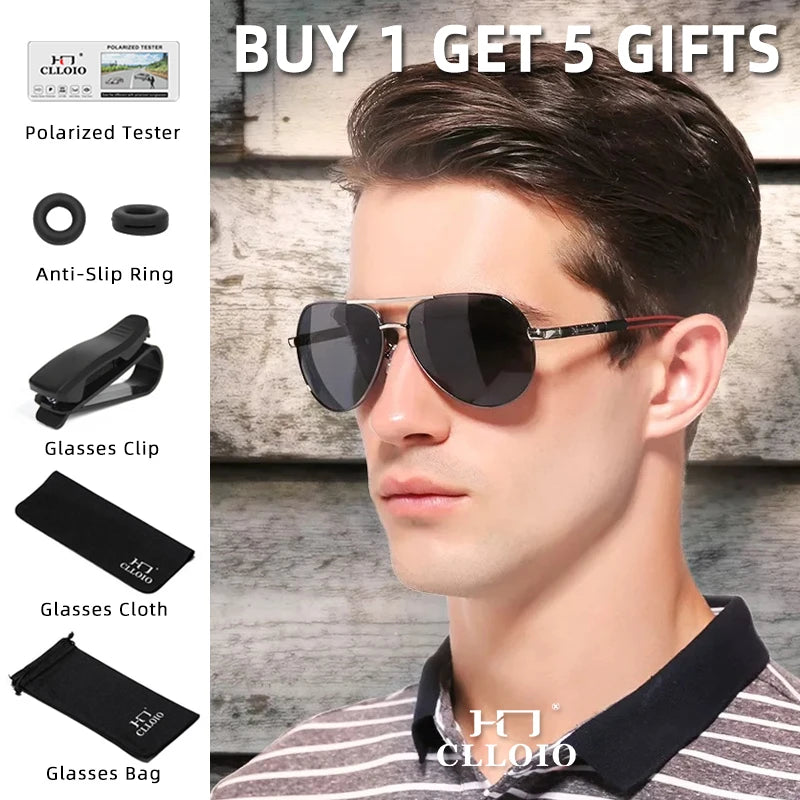 CLLOIO Men Classic Aluminum Polarized Sunglasses