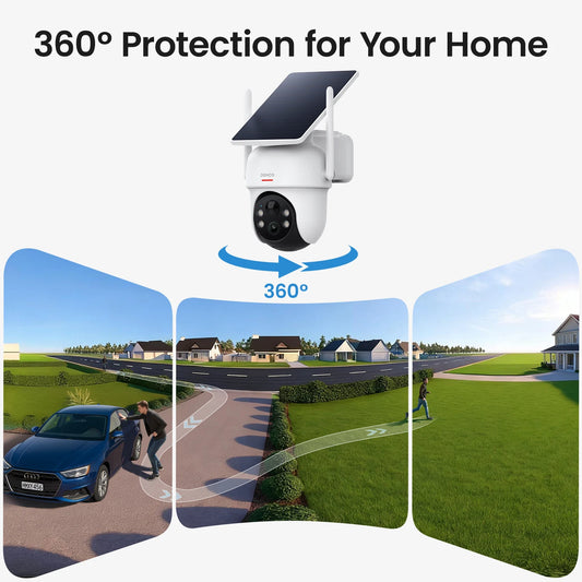 Dekco 3MP Solar Camera System 2 Cam Kit Wireless Cam System Surveillance Wifi PTZ Camera Set with Home Hub Support Alex