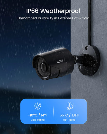 ZOSI 8CH 1080P Security Camera System 4-in-1 H.265+ DVR Outdoor IP66 Waterproof CCTV Cameras with IR Night Vision LEDs Home Surveillance System