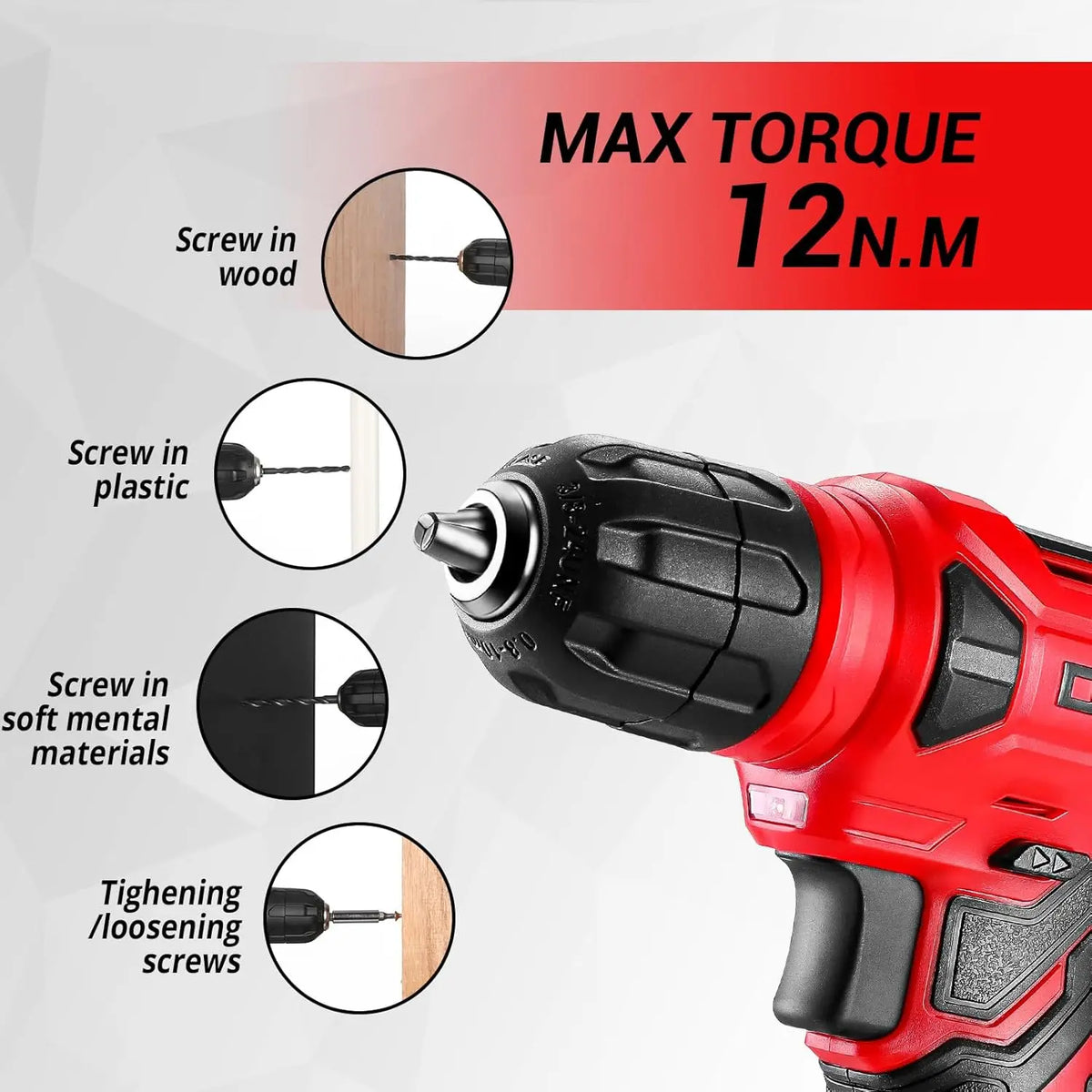 DEKO Drill Set Tool Set with 8V Red Cordless Drill, Home Tool Kit with Drill,