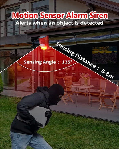 (1pc) 129dB Solar Powered Sound Alarm Motion Sensor with 6 LED Flash Modes,