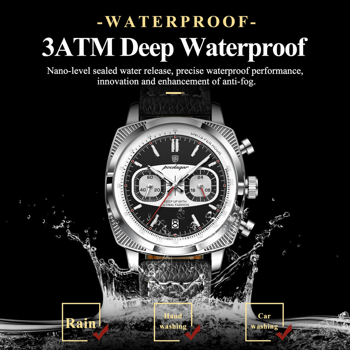 POEDAGAR Fashion Original Men Wristwatch Luminous Waterproof Date Chronograph