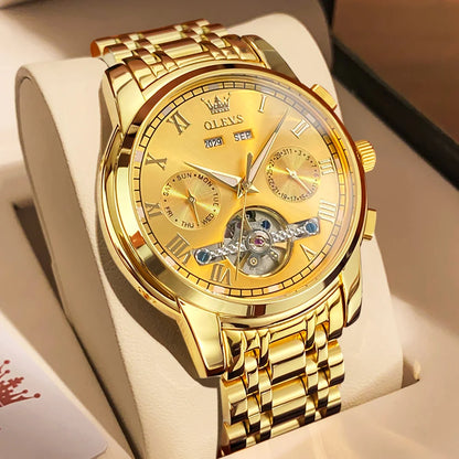 OLEVS 6607 Men's Watches Automatic Mechanical Business Wristwatch Calendar Waterproof Stainless Steel Strap Watch For Man