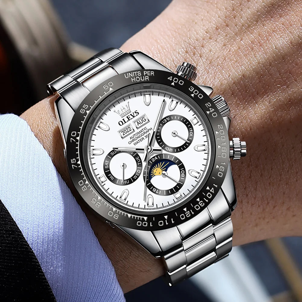 OLEVS 6654 Luxury Mens Watch Chronograph Automatic Mechanical Wristwatch Waterproof