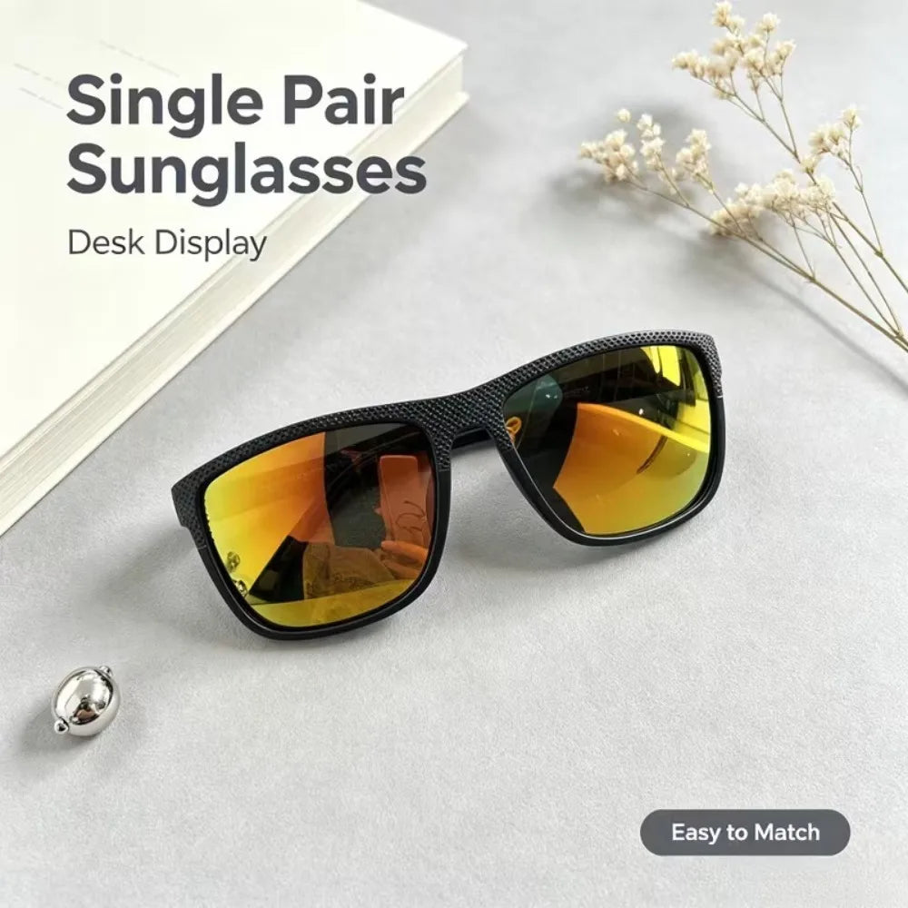 10PCS Men's and Women's Textured Square Polarized Sunglasses, Multi-colored Mirror Lenses