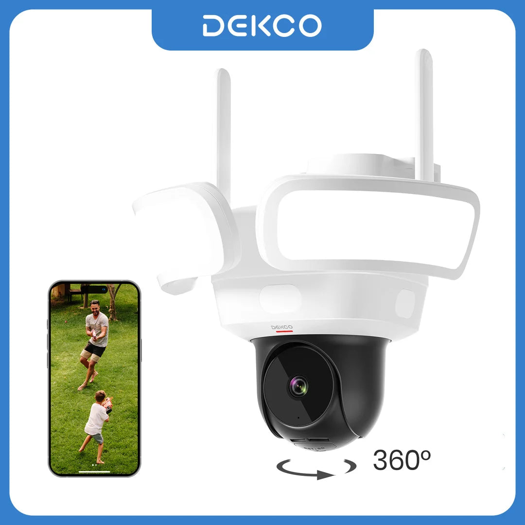 Dekco 3K UHD WiFi Floodlight Camera Outdoor 360° View Color Night Vision Wireless Security Camera PIR Detection 2-way Audio