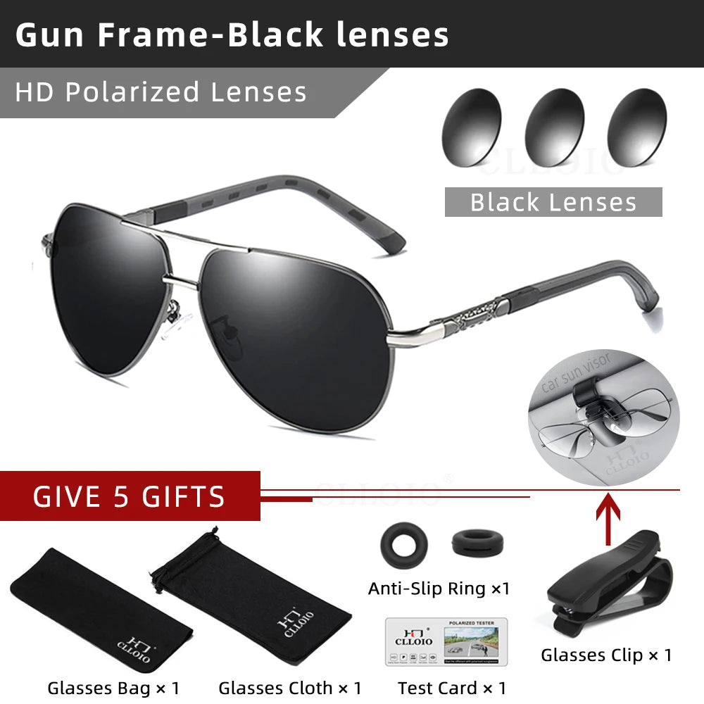 CLLOIO Men Classic Aluminum Polarized Sunglasses