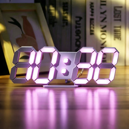 LED Digital Alarm Clock, 3D Design Wall Clock, Light-Up Night Mode, Adjustable Brightness Electronic Clock,