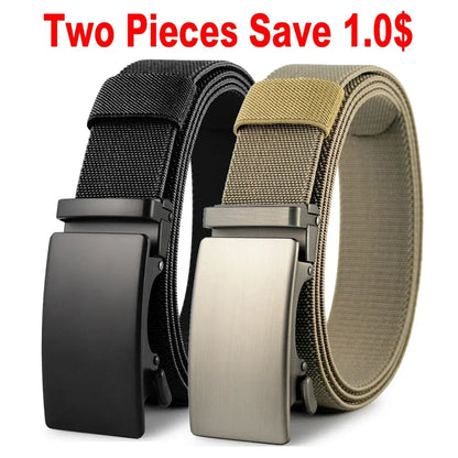 New Golf Sports Elastic Belt Tactical Belt Metal Automatic Buckle Tough Stretch Nylon Men Military Belt 115-150CM Big Size Belts