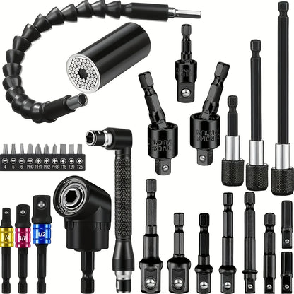 31 Pieces of Flexible Drill Bit Extension Kit, including 1/4 3/8 1/2 inch Hexagonal Socket Adapter, Flexible Magnetic Drill Bit Extender,