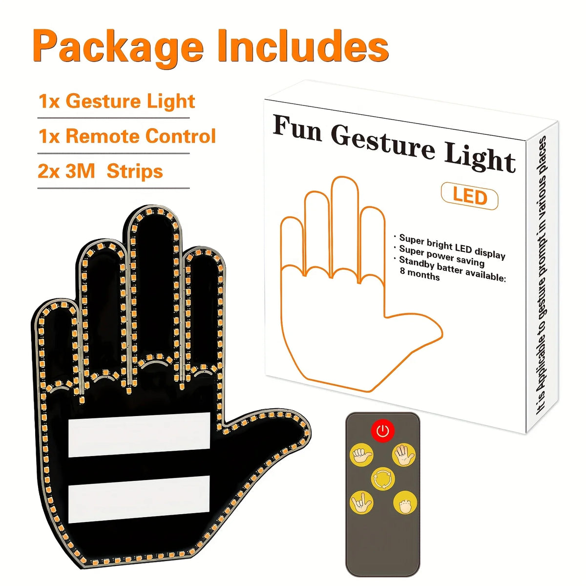 Finger Gesture Light, Funny Led Hand Sign with Remote, Glowgesture for Car Truck