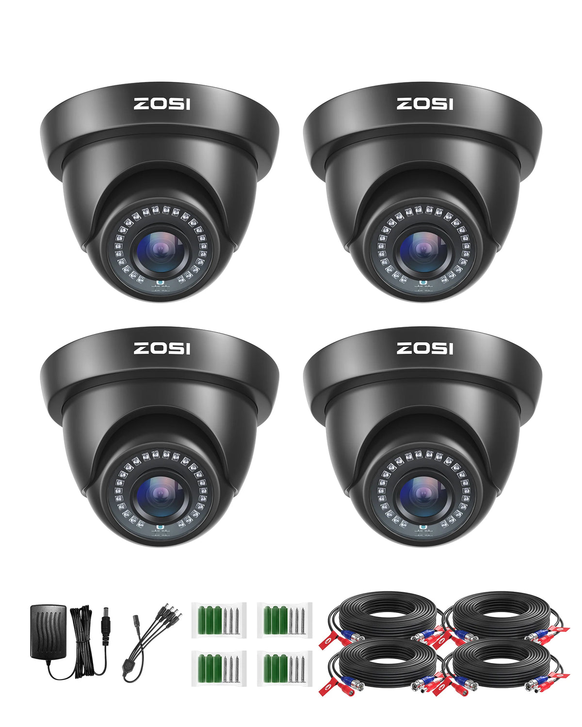 ZOSI 1080P HD TVI Security Cameras Indoor Outdoor with 80ft IR Night Vision Motion Detection 2MP CCTV Surveillance Dome Cameras Kit