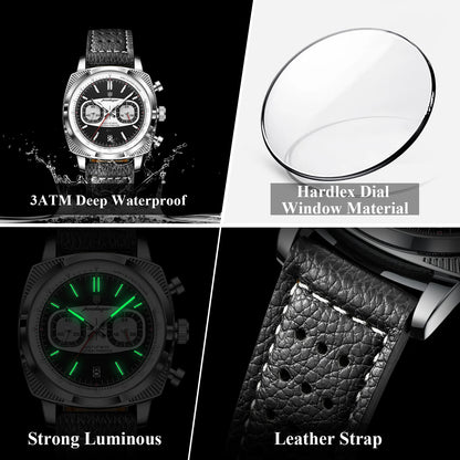 POEDAGAR Fashion Original Men Wristwatch Luminous Waterproof Date Chronograph