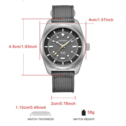 CADISEN TI-7 Autodyne Titanium Automatic Mechanical Watch Man Canvas Wristwatch