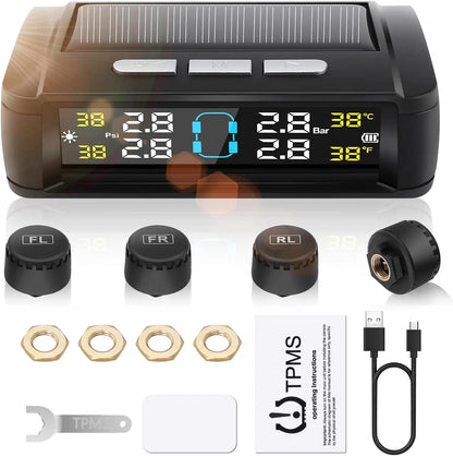 Tire Pressure Monitoring System, Universal Wireless TPMS with Solar And USB Charging,