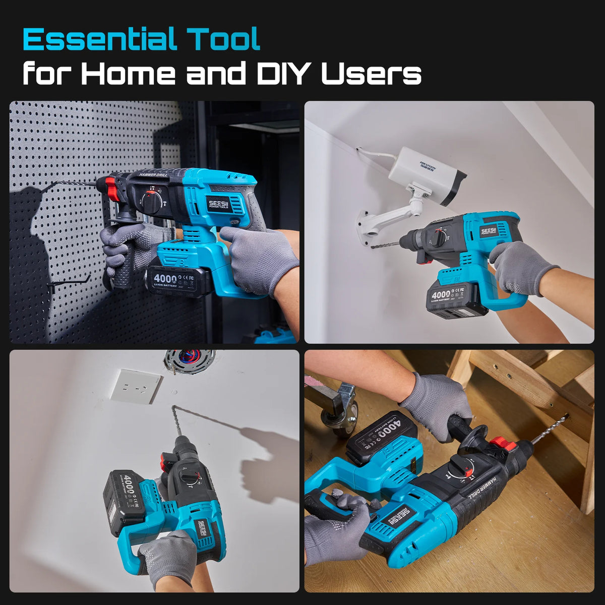 Seesii 3-In-1 Tool Combo Kit Rotary Hammer Drill Impact Wrench Angle Grinder Electric Brushless Cordless Battery