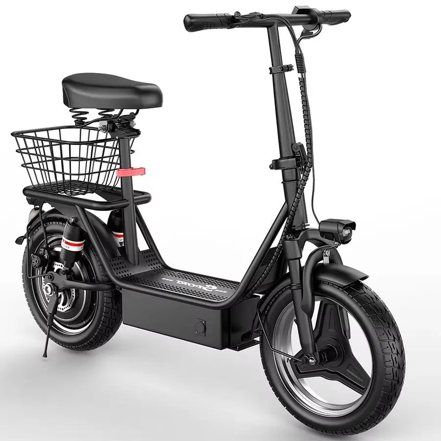 ASKGO 14 Inch Adult Electric Scooter with Seat, 1000W Peak, 25MPH Max Speed, 48V 15Ah Battery, 35 Miles Range, Dual Suspension & Dual Brake, Waterproof Rear Storage Box for Urban Commuting