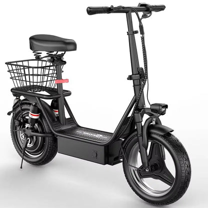 ASKGO 14 Inch Adult Electric Scooter with Seat, 1000W Peak, 25MPH Max Speed, 48V 15Ah Battery, 35 Miles Range, Dual Suspension & Dual Brake, Waterproof Rear Storage Box for Urban Commuting