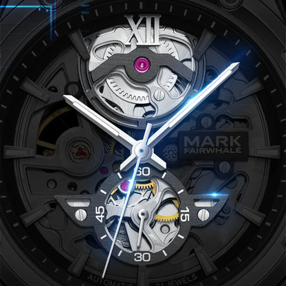 Mark Fairwhale Fashion Skeleton Dial Automatic Movement Stainless Steel Band Luminous Men's Watch