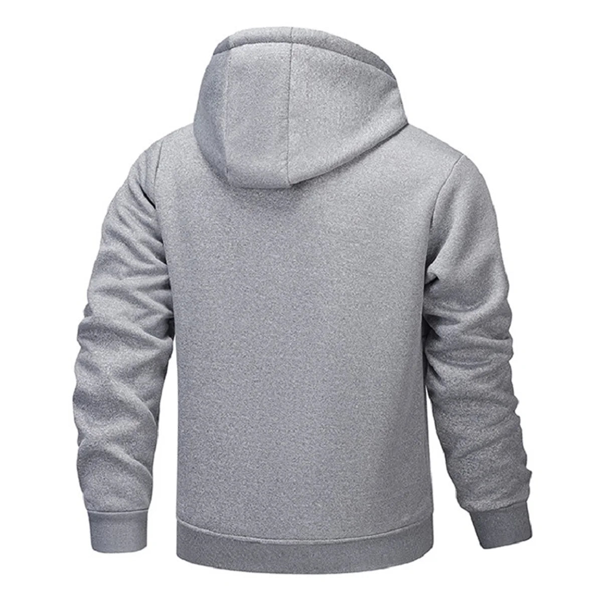New Men's Solid Color Fleece-Lined and Thickened Winter Hooded Drawstring Sweatshirt Cardigan,