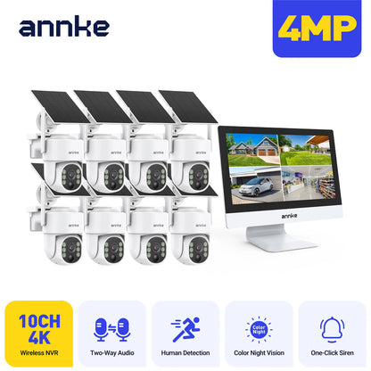 Annke 4MP solar security cameras 10CH 12 in LCD 2.4G 5.8G PTZ wifi security cameras PIR color night vision camera security wifi