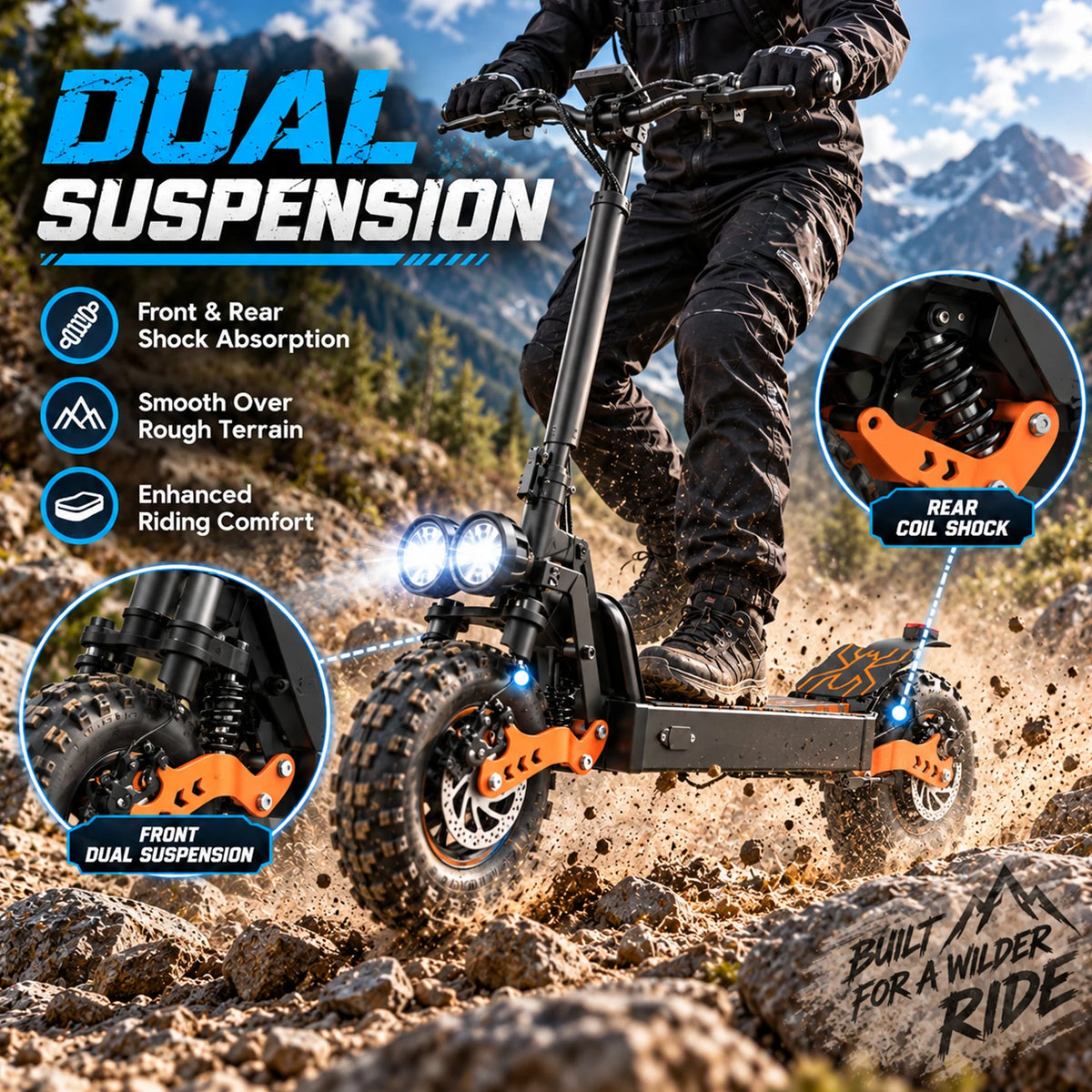 ASKGO Electric Scooter for Adults, 1500W Peak Motor, 48V 20Ah Battery, 65 Miles Long Range, Up to 28MPH Top Speed, 11" Fat Tires, Foldable Off-Road E-Scooter for Commuting, UL2272 Certified