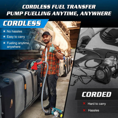 SEESII SP12 Ultra Cordless Fuel Transfer Pump for Diesel 260W Electric Car Fuel Pump Kit 21V 12GPM Portable Self-Priming Pump Automatic Stop Battery Powered Tool with 4.0Ah Battery for Makita