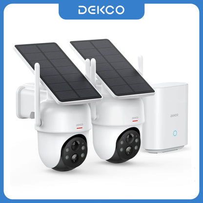 Dekco 3MP Solar Camera System 2 Cam Kit Wireless Cam System Surveillance Wifi PTZ Camera Set with Home Hub Support Alex