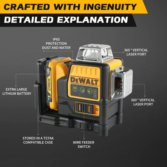 2026 Dewalt DW089LG 12V Vertical & Horizontal, 12 Line, Ideal for Indoor/Outdoor Project Lithium Green Laser Level 3 Sided 360°