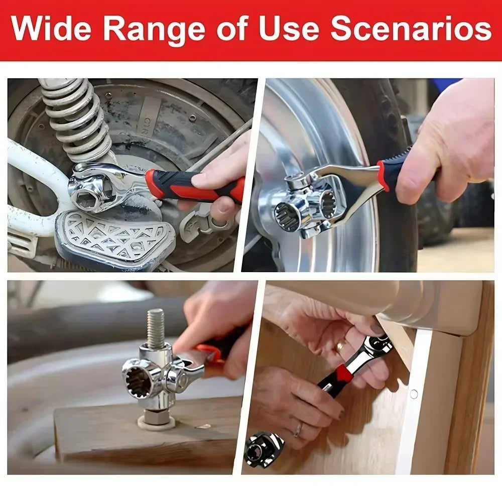 52 in 1 Multi Functional Socket Wrench Set with 360 Degree Rotating Dog Bone Design Universal Spline Wrench 8 to 19mm