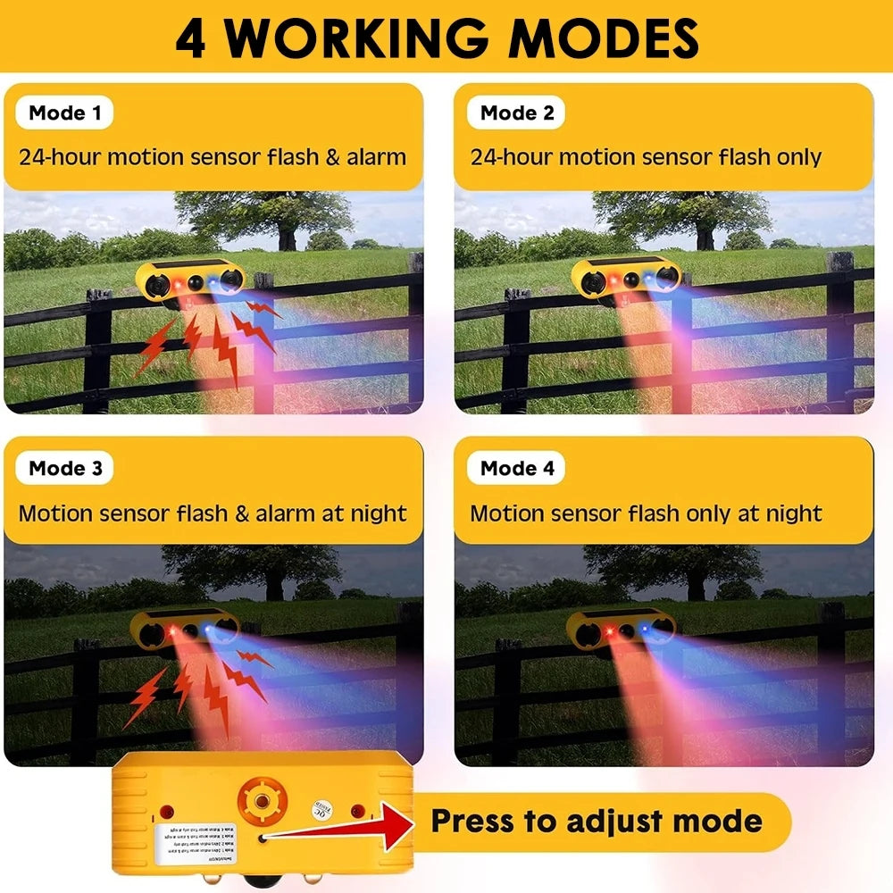 Outdoor Waterproof Solar Motion Alarm Detector, Solar Infrared Detector 130dB 13 Sound Siren Alarm Lights, Security Alarm Sensor