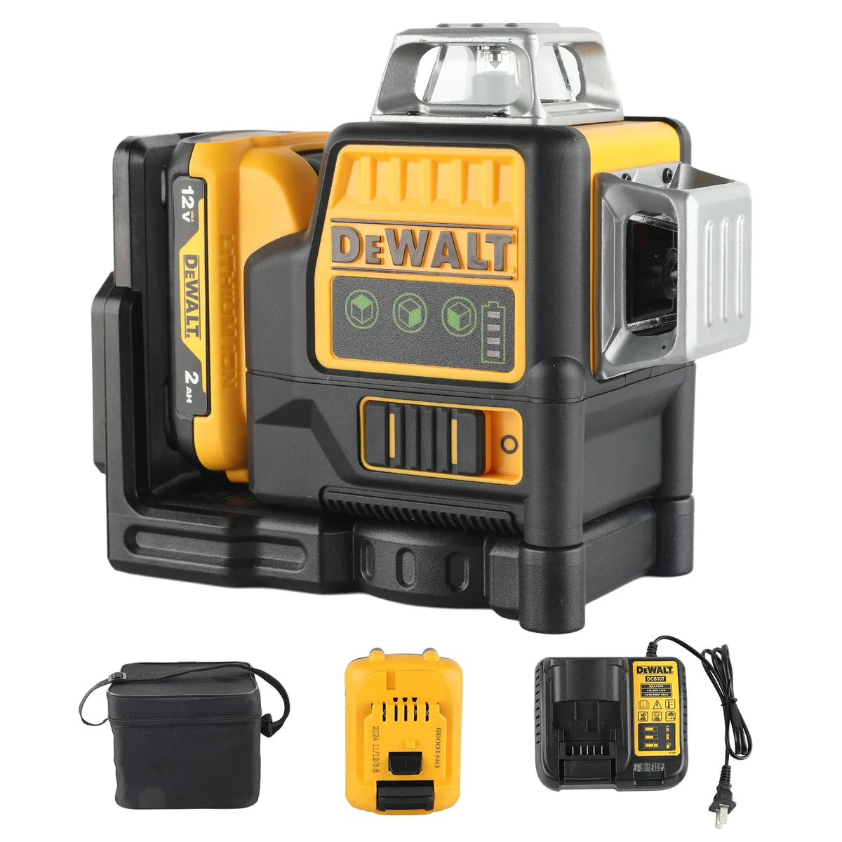 DEWALT DW089LG 12V MAX Green 3x360 Line Laser Level, 3 Sides 360° Horizontal and Vertical Beams with Self-Leveling for Indoor Outdoor
