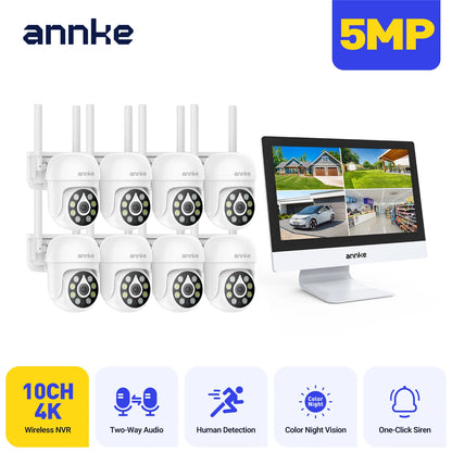 Annke 4MP solar security cameras 10CH 12 in LCD 2.4G 5.8G PTZ wifi security cameras PIR color night vision camera security wifi