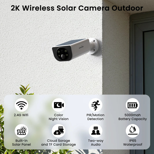 Wansview 2K Outdoor Wireless WIFI Camera 2.4G 3MP Battery Solar Security Camera Floodlight Color Night Vision Local Alarm