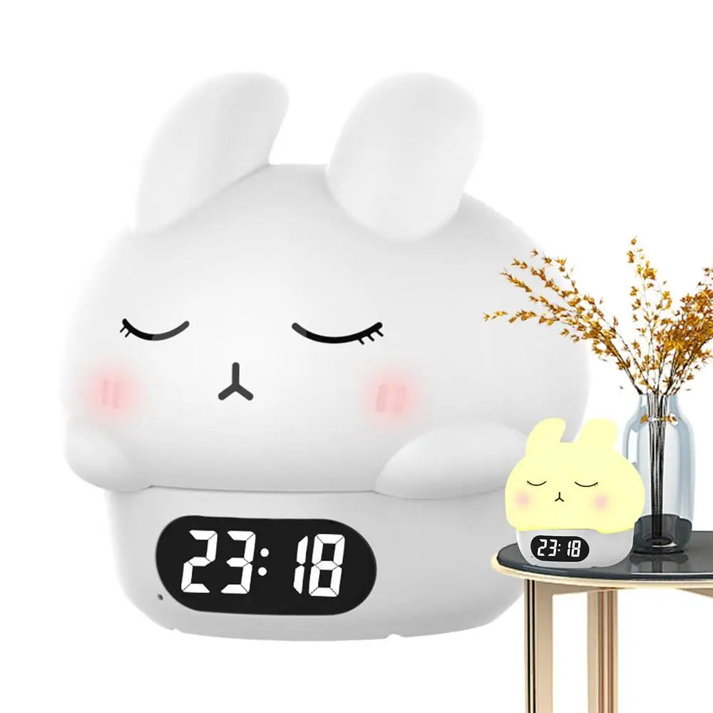 Bunny Alarm Clock Sleep Training Night Lights Rabbit Silicone Pat Light Rabbit Digital Alarm Clock Fun Rabbit Wake up Lamp