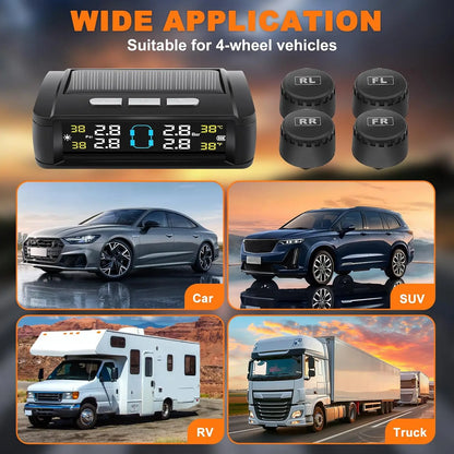 Tire Pressure Monitoring System, Universal Wireless TPMS with Solar And USB Charging,