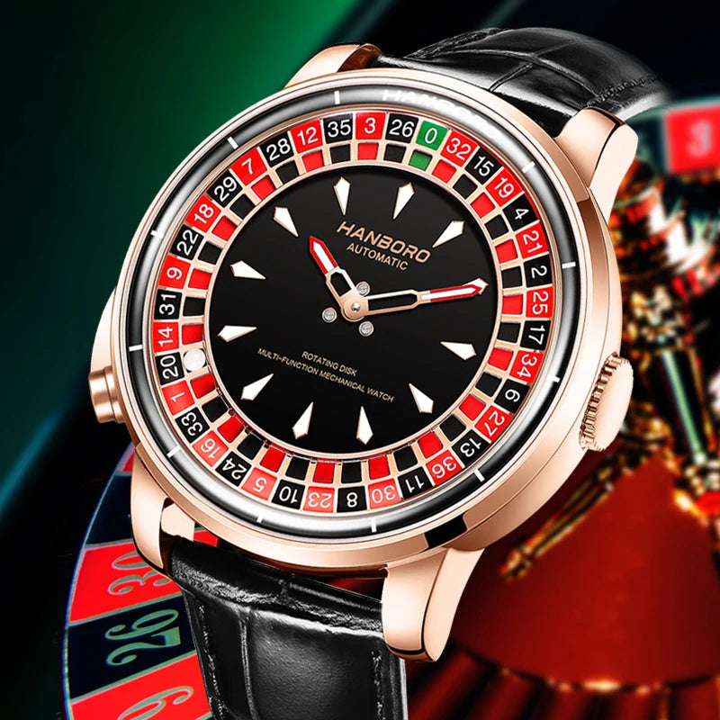 Fully automatic mechanical watch with Casino Roulette Rotating Disk