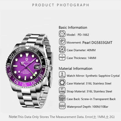 PAGANI DESIGN New GMT Men Watch Top Brand 40mm Mechanical Watch Sapphire Glass 100M Waterproof Automatic Wristwatch