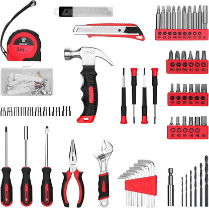 DEKO Drill Set Tool Set with 8V Red Cordless Drill, Home Tool Kit with Drill,