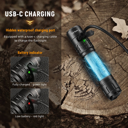 Wurkkos TD02 Compact IPX8 Waterproof Tactical Flashlight 2000LM Rechargable Torch with 6 Modes High-quality LED